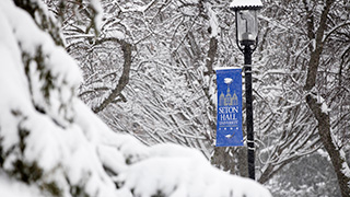 Seton hall campus during winter.