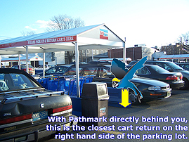 Seton Hall Shuttle virtual tour stop. Image highlights pathmark parking lot.