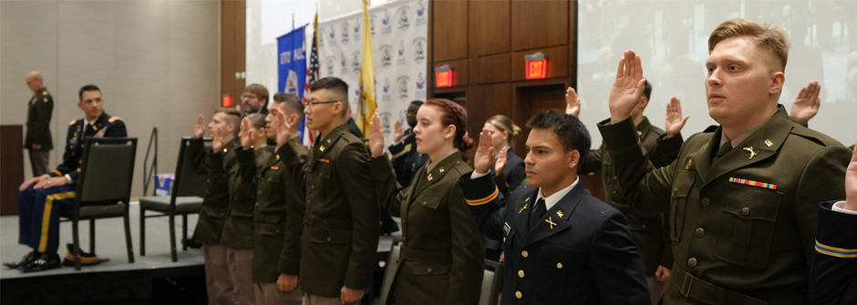 Image of ROTC cadets inside Bethany Hall. 