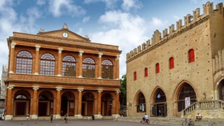 Rimini: Public theater Amintore Galli and The Cavour square in Rimini, Italy