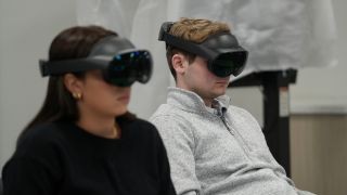 Students wearing VR in training