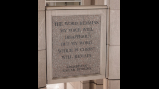 A photo of Archbishop Oscar Romero quote on wall