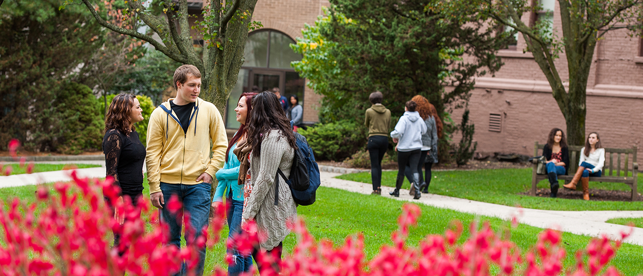 Students on the Seton Hall campus during the Spring.