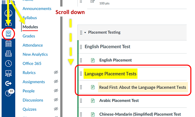 Canvas Language Placement Test Instructions