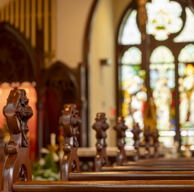 A photo of church pews