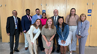 MHA students gather at Seton Hall's Interprofessional Health Sciences (IHS) campus.