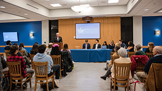 NJ Governor Phil Murphy addresses a political science class.