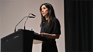 Nadia Murad giving a speech