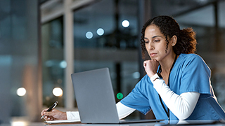 Nurse using her laptop