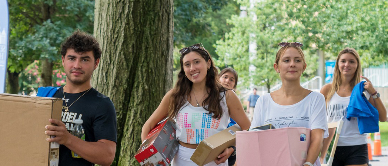 Group of students moving in 