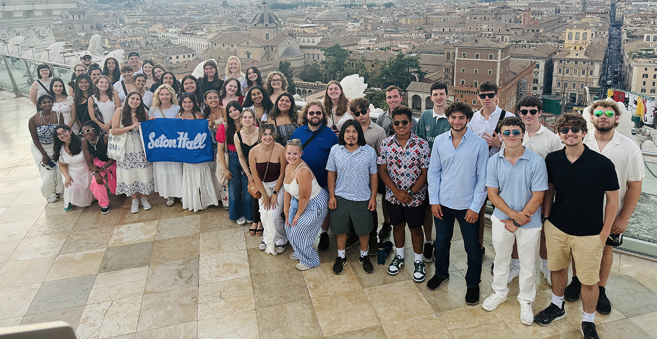 A photo of Seton Hall students in Rome, Italy.