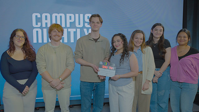 Group of SHU-TV crew members posing 