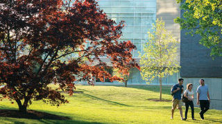 Students walking across campus