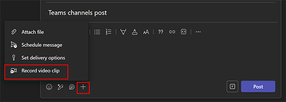 Screenshot of how to record a video clip in teams